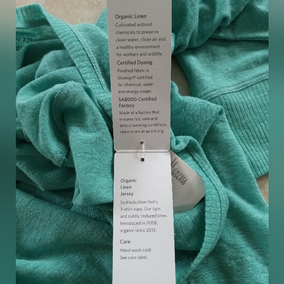 Eileen Fisher 100% Organic Linen Scoop Neck Pocket Sweater In Seafoam L - Picture 8 of 13